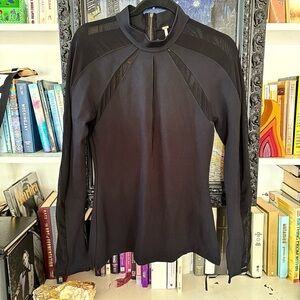 EUC Free People Black Long Sleeve Top Sheer panel zip neck size medium black